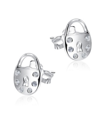 Lock with CZ Stone Silver Ear Stud STS-5134